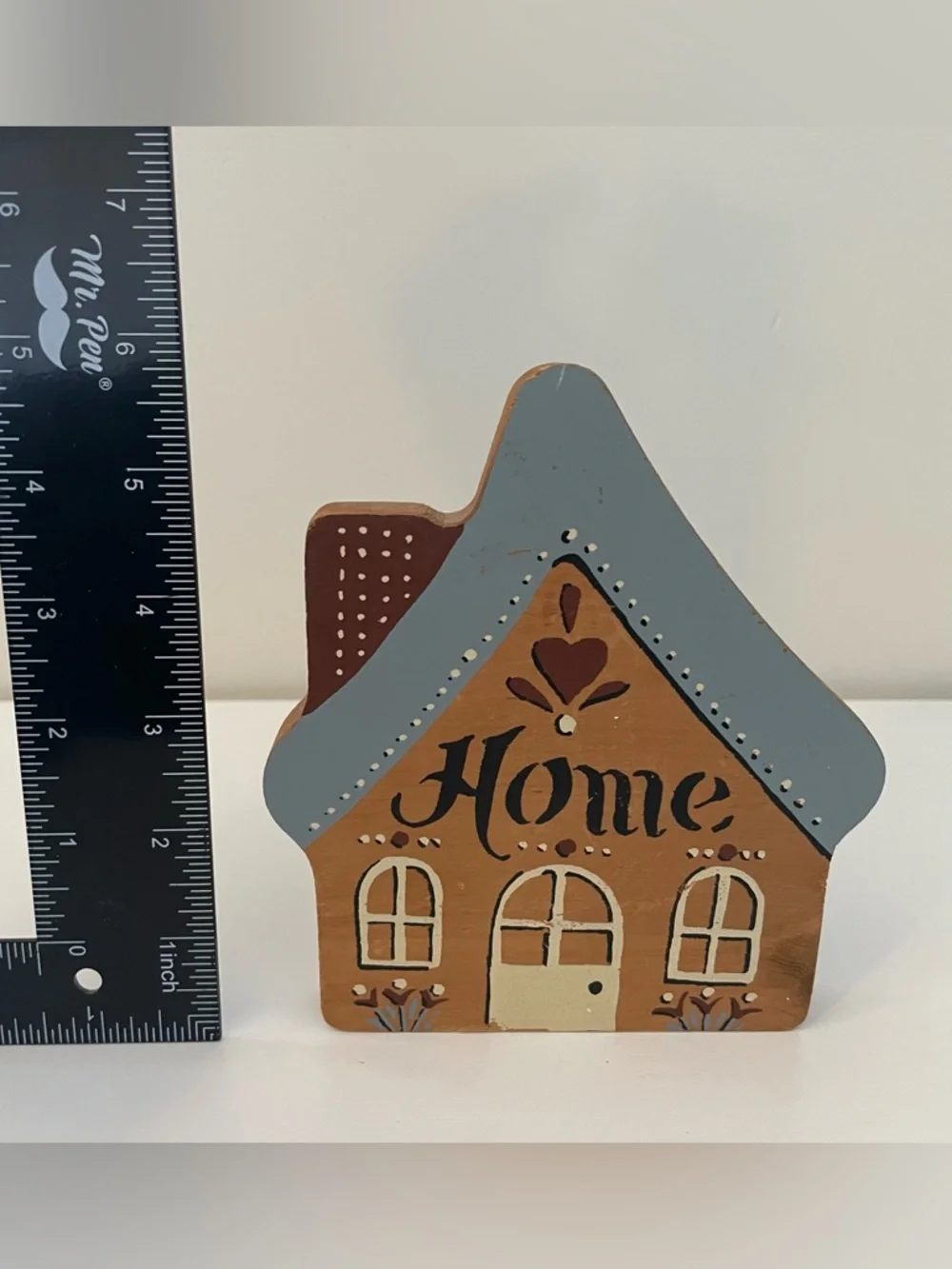 5/$25 Vintage Decorative Wooden 'Home' House Wall Accent in Blue and Tan
